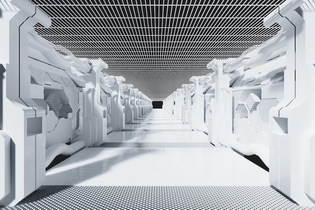 Witte gang met sci fi-elementen 3d render-afbeelding