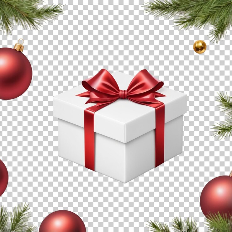 PSD witte geschenkdoos met een rood lint en een rode strik