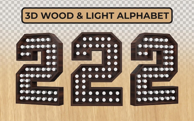 PSD witte gloeilamp in realistische 3d houten alfabetletters