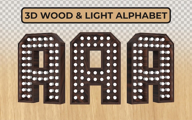 Witte gloeilamp in realistische 3D houten Alfabetletters