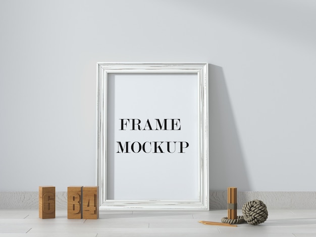 Witte houten frame mockup in 3d-rendering