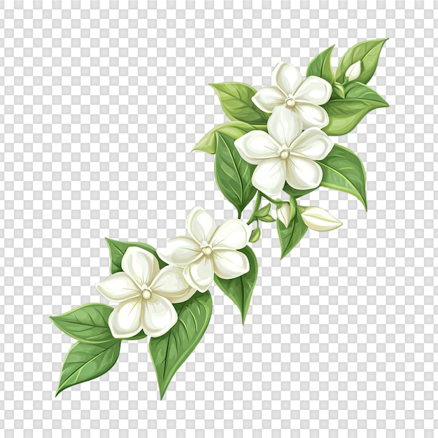 Witte jasmijnbloem met groen blad geïsoleerd op doorzichtige achtergrond