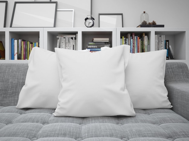 witte lege kussens mockup op een sofa
