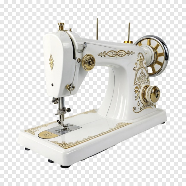 Witte naaimachine met gouden details geïsoleerd op doorzichtige witte achtergrond