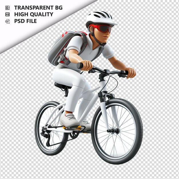 PSD witte persoon fietsen 3d cartoon stijl witte achtergrond iso