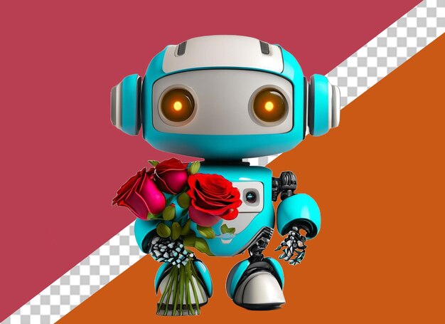 Witte robot met cake en bloemen