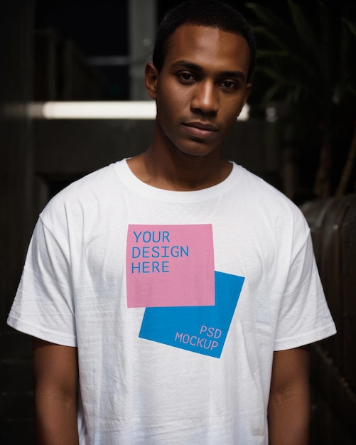 Witte t-shirt mockup Black Man Modeling T-shirt design merch showcase sjabloon streetwear branding