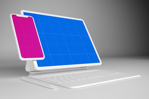 Witte tablet met toetsenbord en mobiele mockup