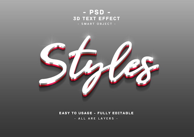 PSD witte teksteffect 3d zilver rode stijl