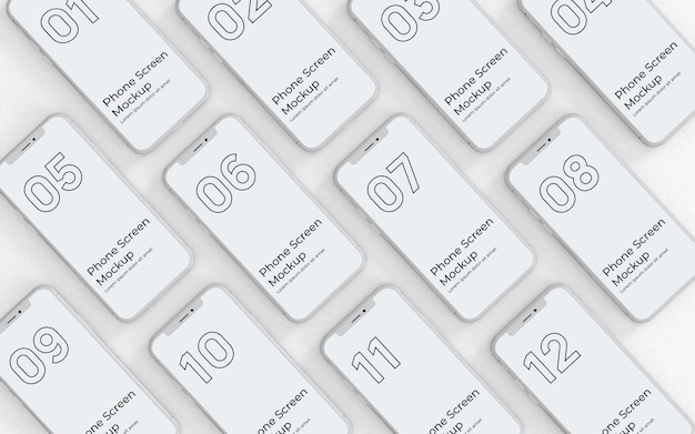 Witte telefoonschermen mockup bovenaanzicht