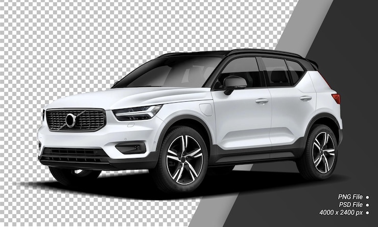 PSD witte volvo ev-auto geïsoleerde transparante achtergrond