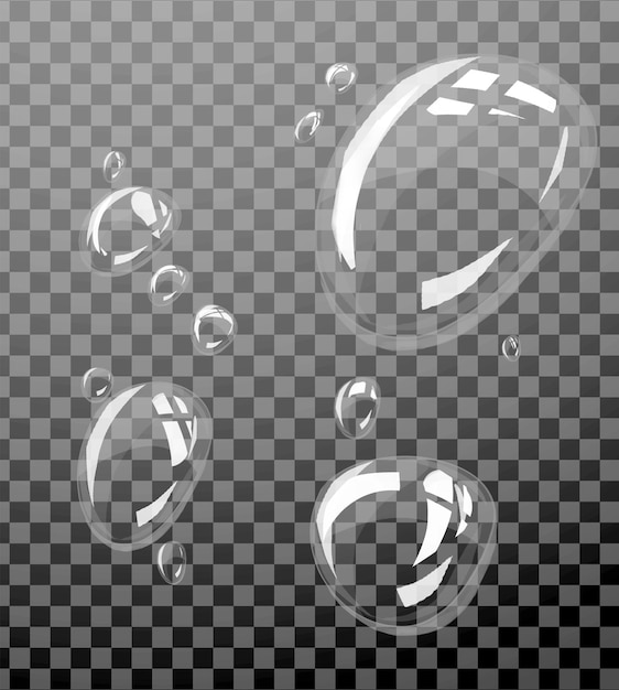 witte waterbelletjes met reflectie op een transparante achtergrond