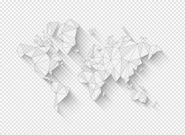 Witte wereldkaartvorm gemaakt van veelhoeken 3D illustratie op een transparante achtergrond