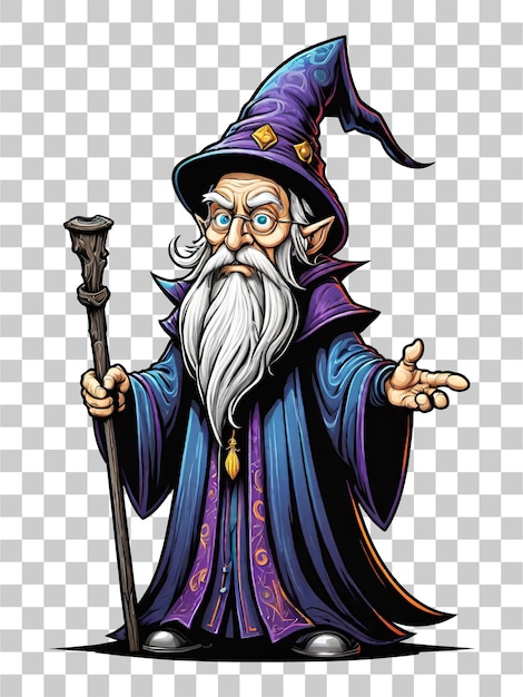 Illustrazione del design del personaggio dei cartoni animati wizard su sfondo trasparente