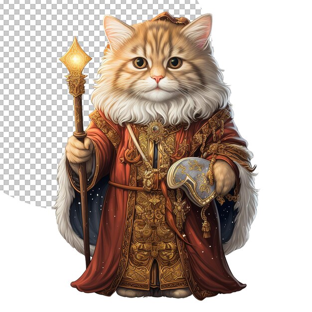 PSD Иллюстрация волшебного кота на прозрачном фоне