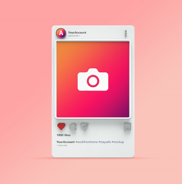 PSD wizualizacja 3d makiety postu na instagramie