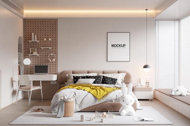 Wnętrze pokoju dziecięcego Mockup ściany 3d rendering 3d ilustracja
