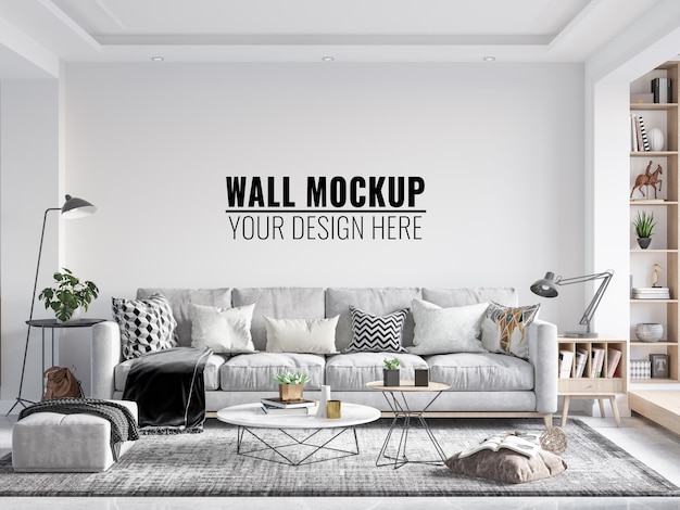 Wnętrze salonu makieta ścienna 3d renderowanie ilustracja 3d