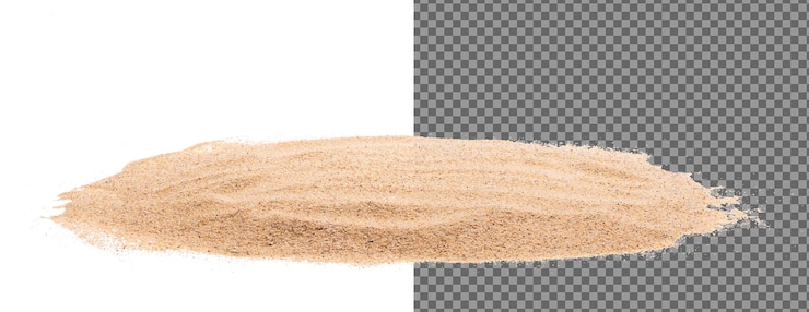 PSD woestijn zandhoop duin geïsoleerde witte achtergrond goud wit fijn zand op het strand eiland bestemming van de tropische oceaan studio opgenomen voor detail textuur kopieer ruimte