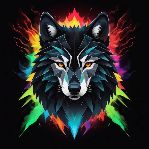 PSD wolf character neon design