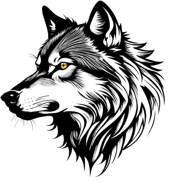 PSD wolf face in profile hyper realistic animal tattoo design