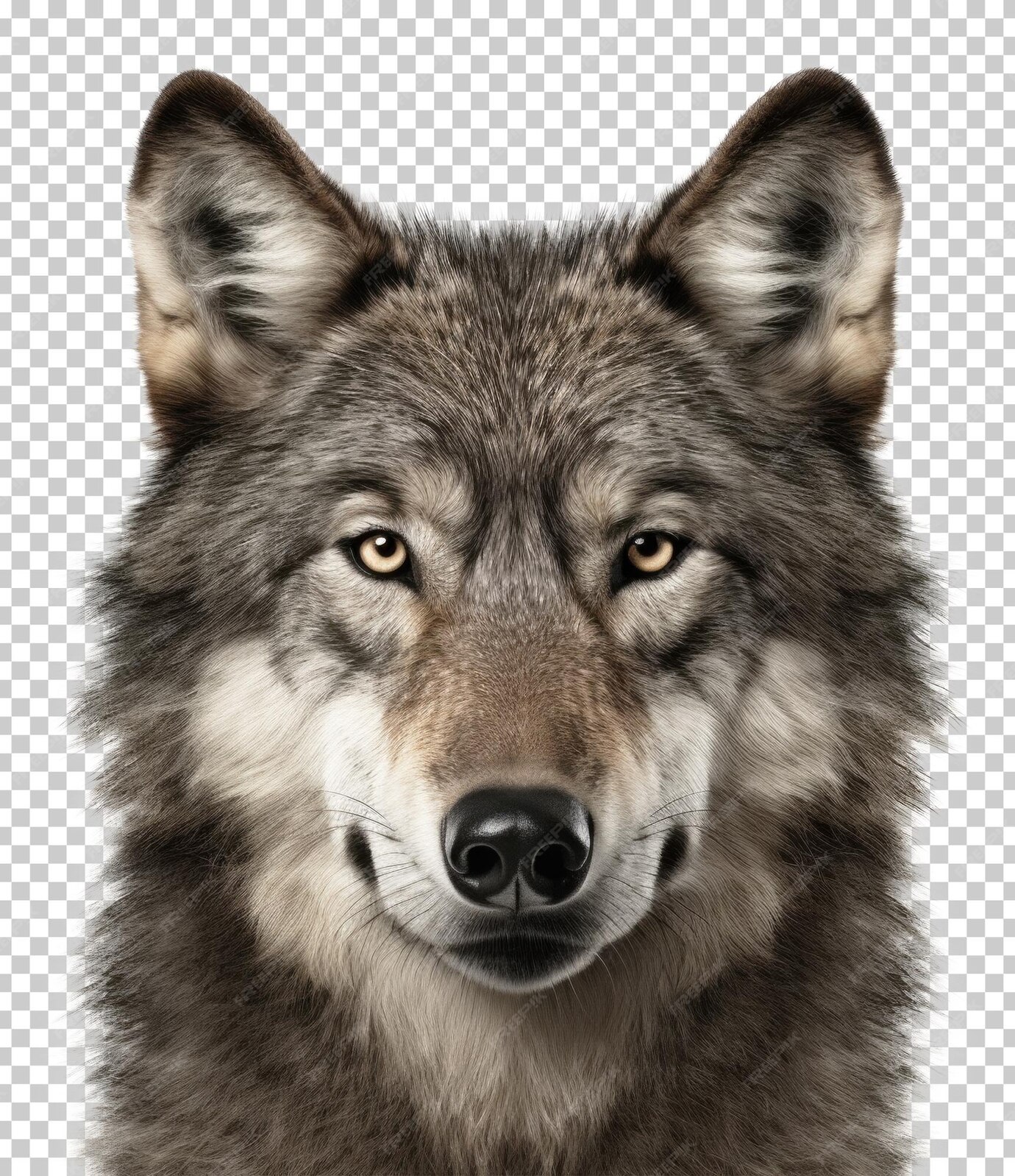 Premium PSD | Wolf face shot front view isolated on transparent background