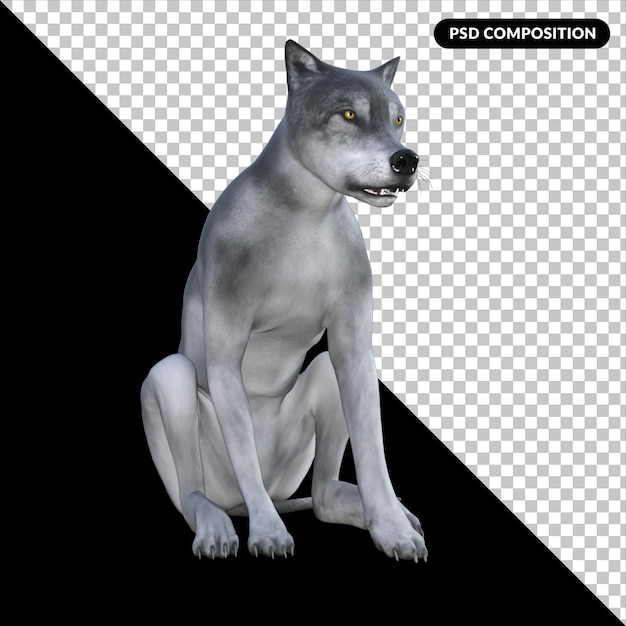 PSD wolf geïsoleerd 3d-rendering