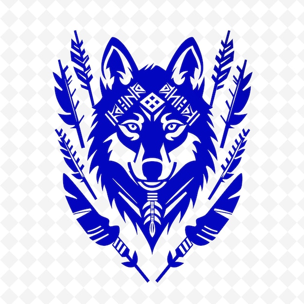 PSD a wolf head with blue ribbon on it