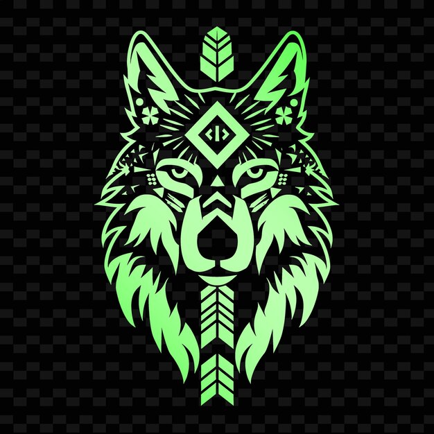 A wolf head with a green background of a wolf on a black background