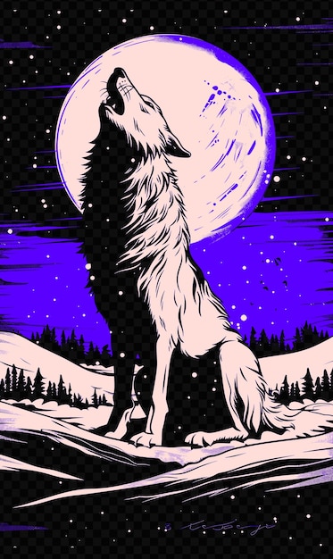 Wolf howling at the moon with a snowy landscape poster desig psd art design concept poster banner