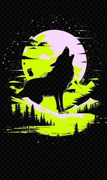 PSD wolf howling at the moon with a snowy landscape poster desig psd art design concept poster banner