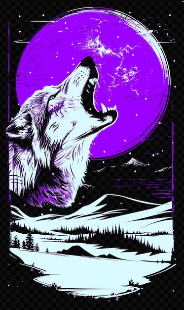 Wolf howling at the moon with a snowy landscape poster desig psd art design concept poster banner