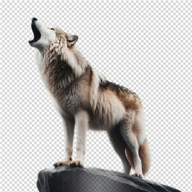 PSD a wolf is standing on a black object with an open mouth