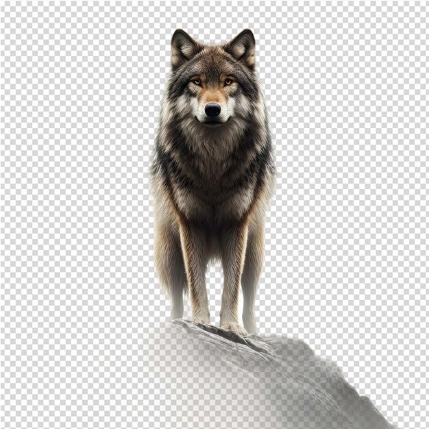 PSD a wolf is standing on a rock with an image of a wolf on it