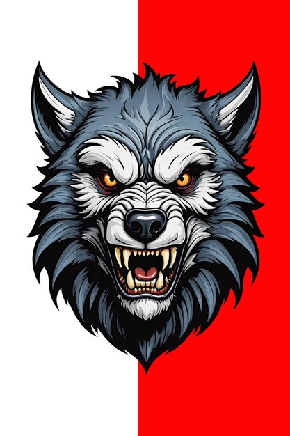 PSD wolf mascot with red and white stripes illustration