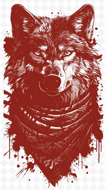 PSD wolf met een bandana met een wilde uitdrukking portretposter dieren sketch art vector collecties