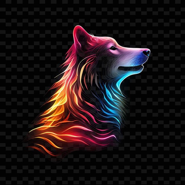 PSD wolf moonlit night curved neon lines howling moon fur patter png y2k shapes トランスペアレント・ライト・アーツ