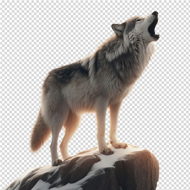 PSD a wolf on a rock with its mouth open