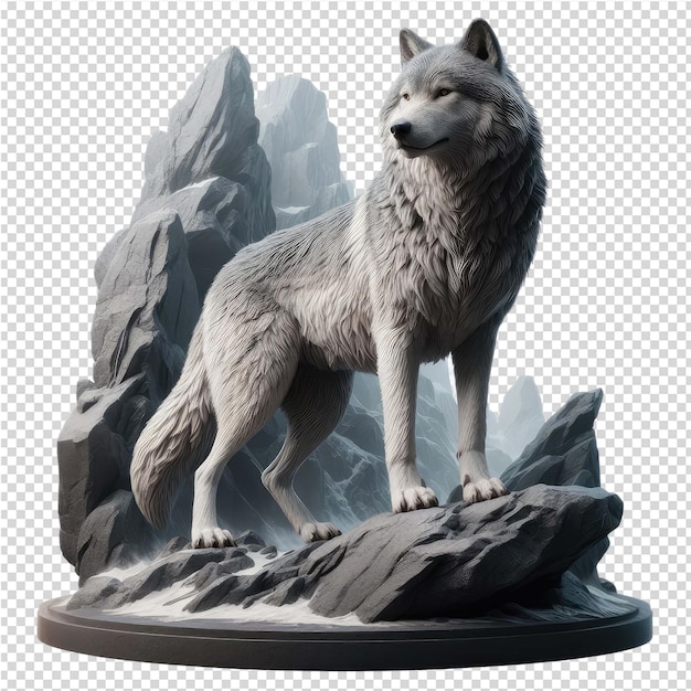 PSD a wolf statue is shown in an image with a gray background