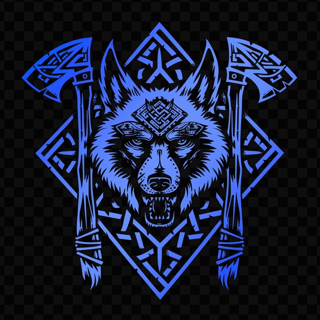 PSD a wolf with a blue background of arrows and a symbol of a wolf