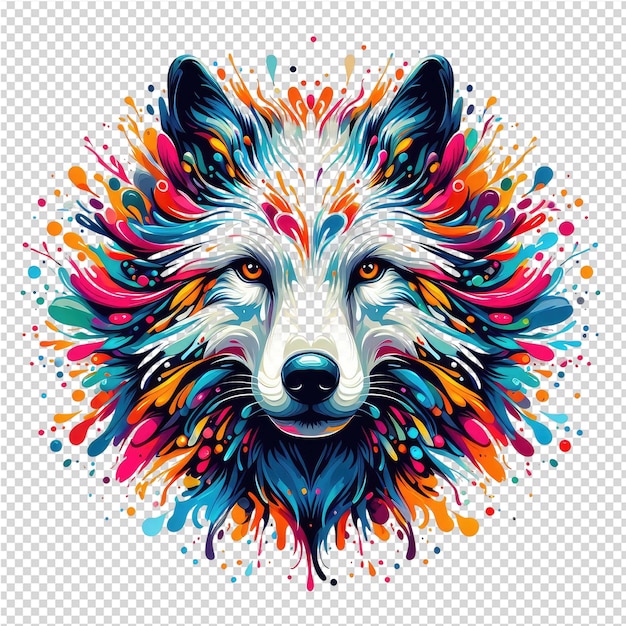 A wolf with colorful spots and a colorful background