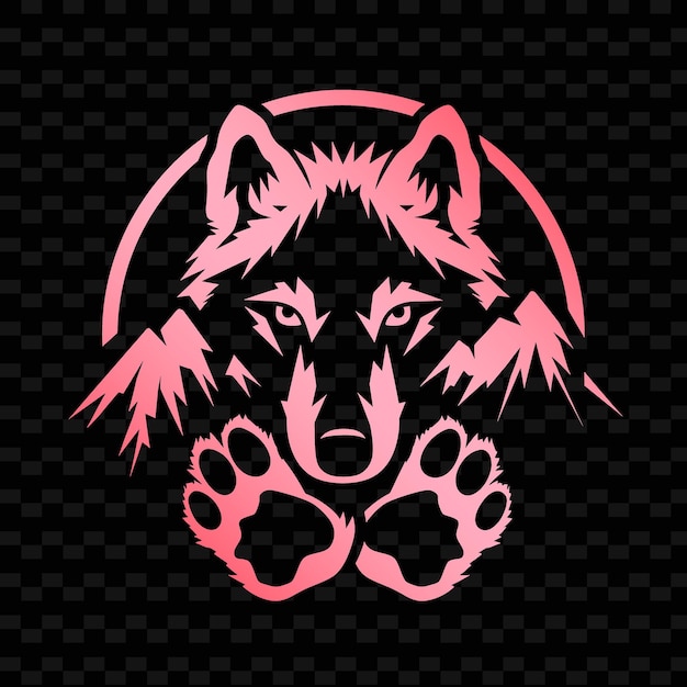 PSD a wolf with pink paws and feet on a black background