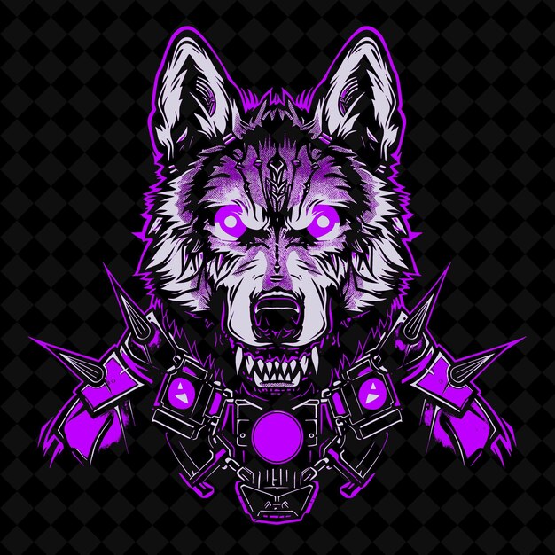 PSD a wolf with a purple eyes and a skull on the face