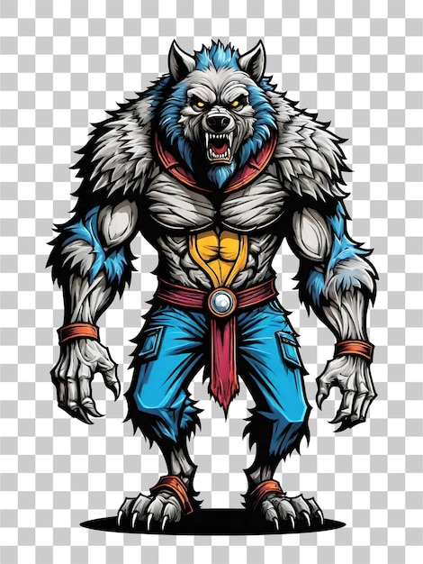 PSD wolfman cartoon character design llustration on transparent background