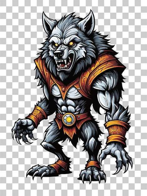 Wolfman cartoon character design llustration on transparent background