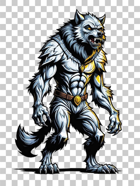 PSD cartone animato della mascotte wolfman con illustrazione in costume su sfondo trasparente