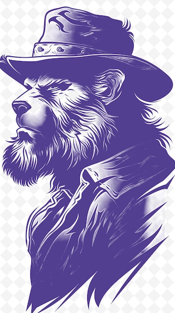 PSD wolverine con un cappello di taglialegna e un'espressione robusta post animals sketch art vector collections