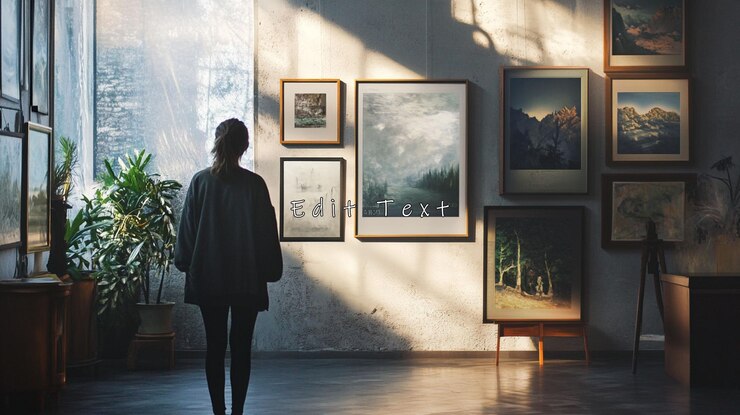PSD woman admiring art gallery display