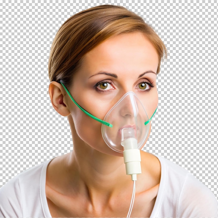 PSD a woman adorned with an oxygen tube breathes on transparent background