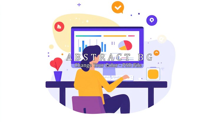 PSD woman analyzing data on computer